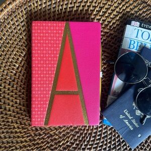 Anthropologie Pink and Red Gold Foil Monogrammed “A” Notebook with Pen New